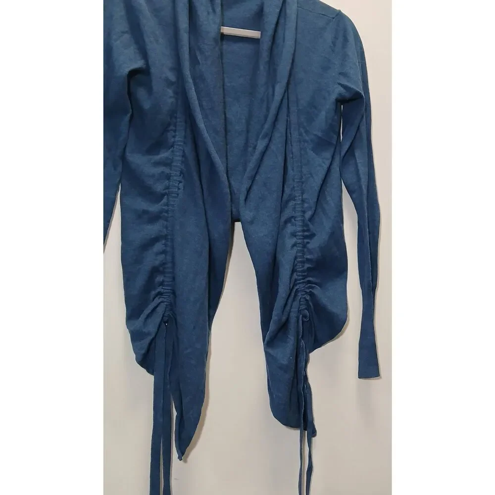 Moda int womens small cobalt blue cotton cashmere sweater cardigan ruched
